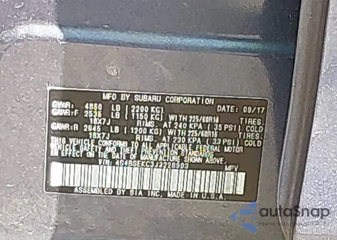 2018 Subaru Outback 3.6R Limited из США, поврежденный, VIN 4S4BSEKC3J3228903